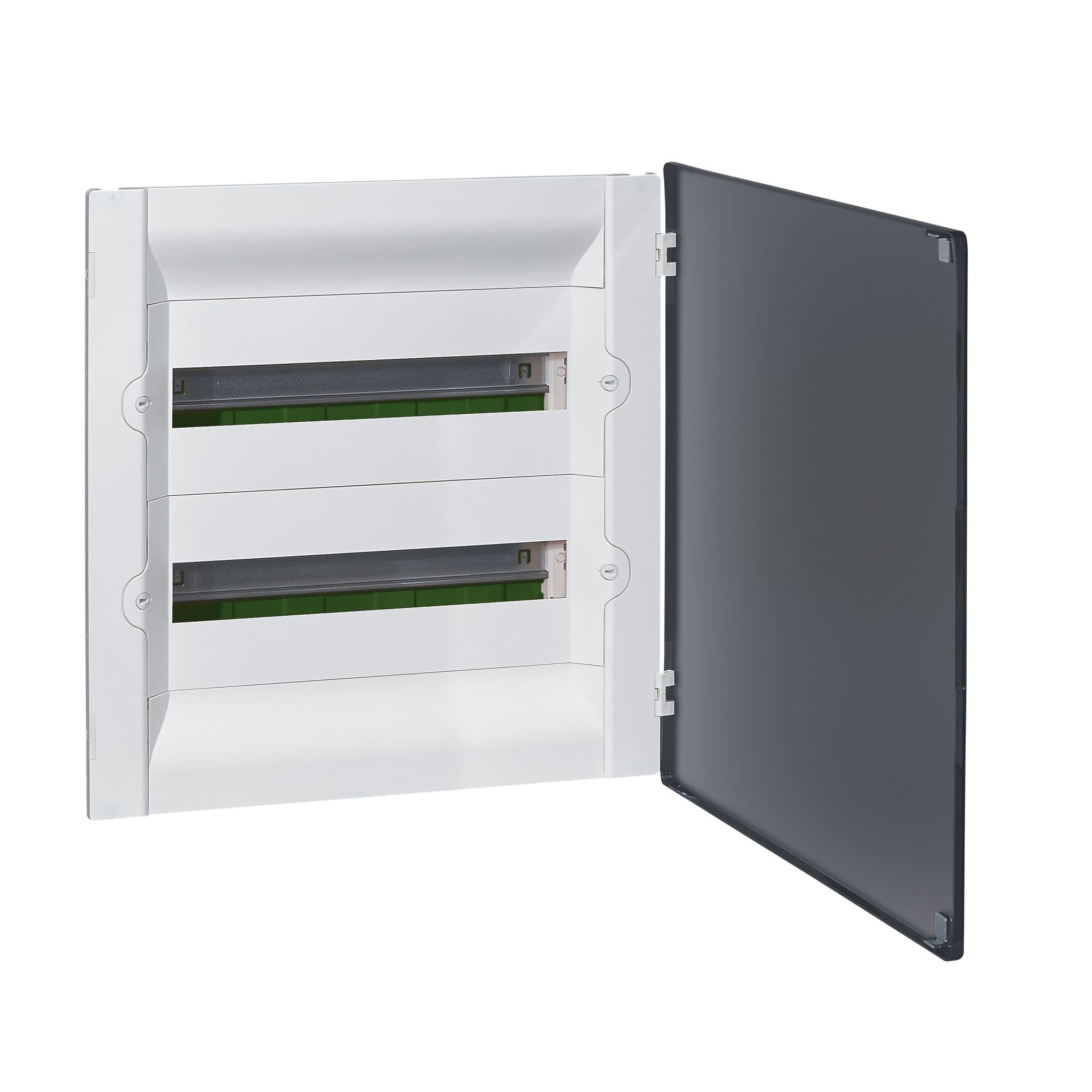 Legrand Practibox Бокс скрытого монтажа IP40 IK07 2 рейки 36М с клеммиком заземления, прозрачная дверь 401707 — миниатюра 4