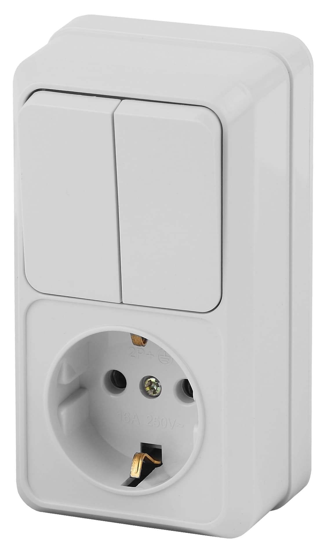 Intro Блок розетка с выключателем Quadro 2-706-01 двойным вертикальный 10(16)А-250В, IP20, ОУ, белый