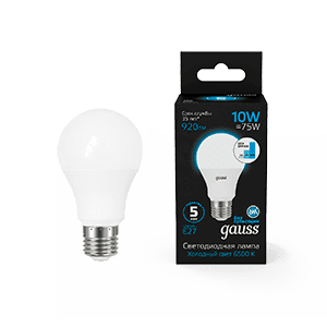 Gauss Лампа A60 10W 920lm 6500K Е27 шаг. диммирование LED 102502310-S — миниатюра 1