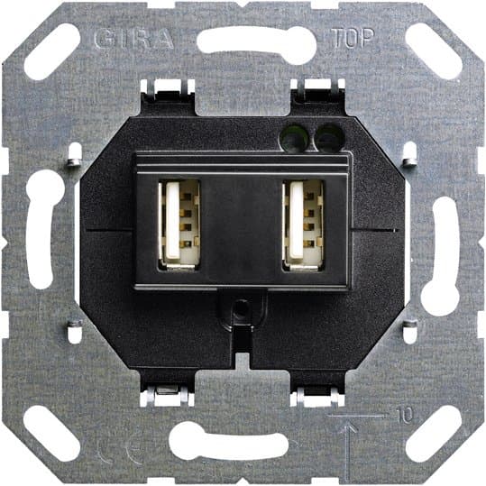 Gira Мех роз USB 2-ой  А+А черный 235900