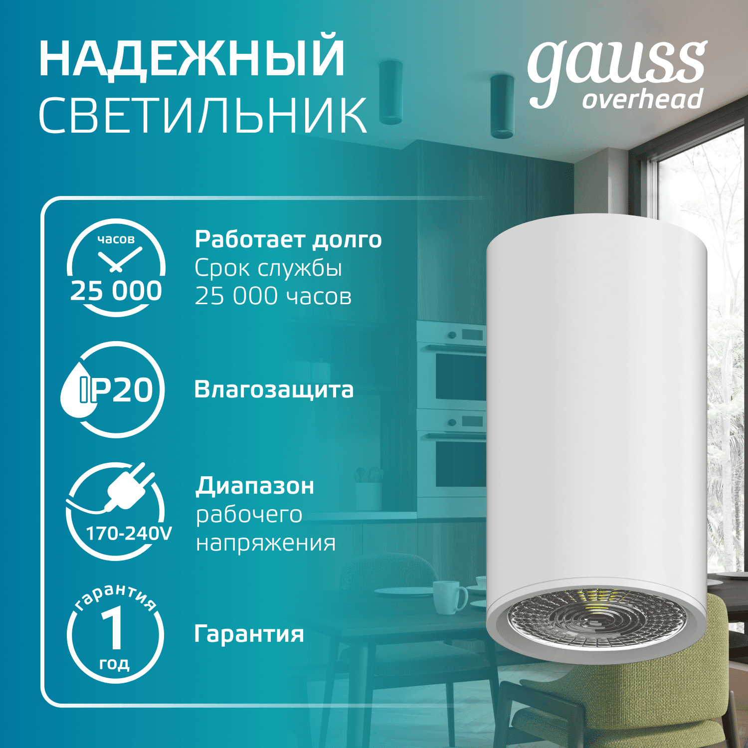 Светильник Gauss Basic, накладной, под лампу GU5.3, белый 1/20/60 — миниатюра 4