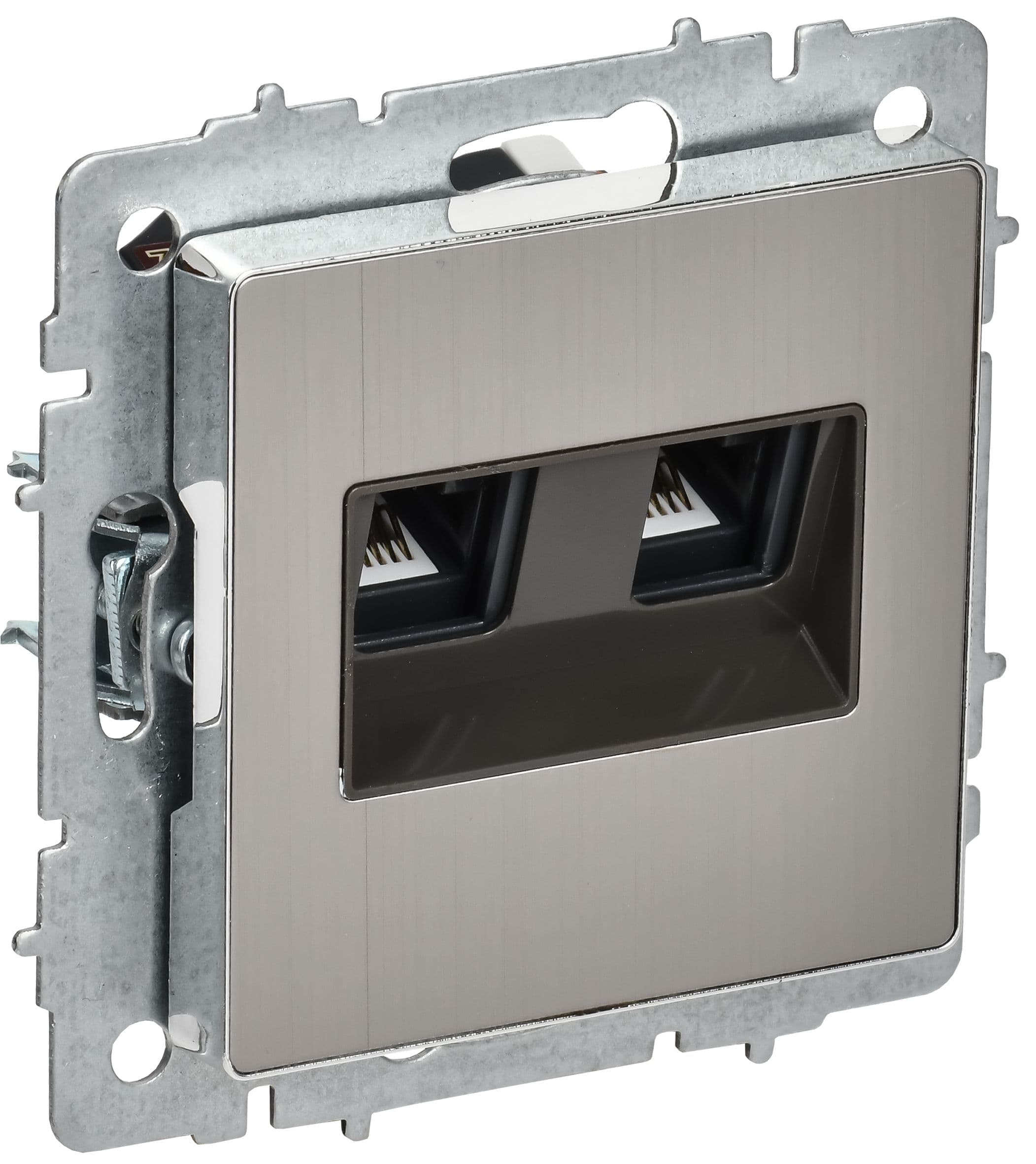 IEK BRITE Металл Хром/никель Роз. комп. 2-ая RJ45 кат.5E РК10-2-БрГН
