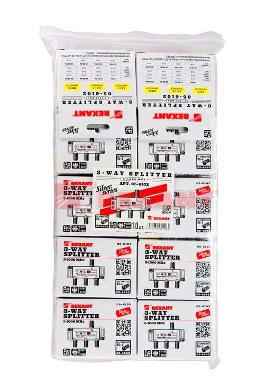 Делитель ТВ х 3 + 4шт. F "BOX" 5-1000 МГц "Silver" Rexant 05-6102 — миниатюра 2