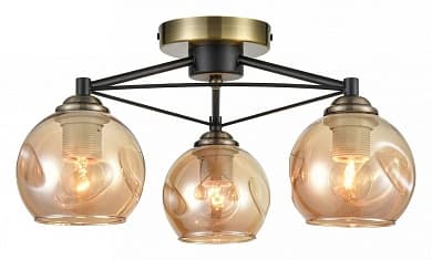 VELANTE 769-527-03 Светильник потолочный Черный, Бронзовый/Янтарный E27 3*60W