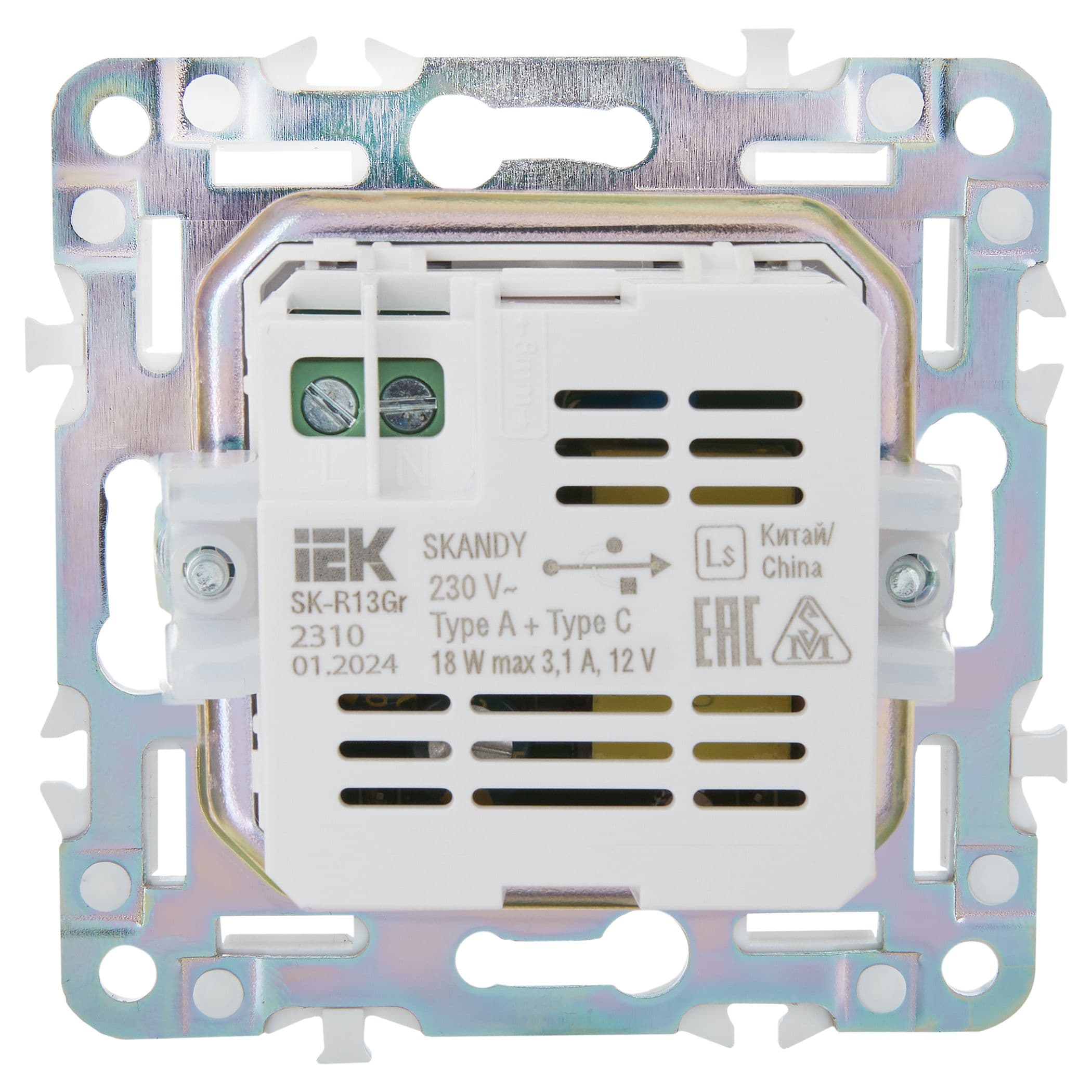 IEK SKANDY Серый Розетка USB A+C 18Вт SK-R13Gr — миниатюра 3