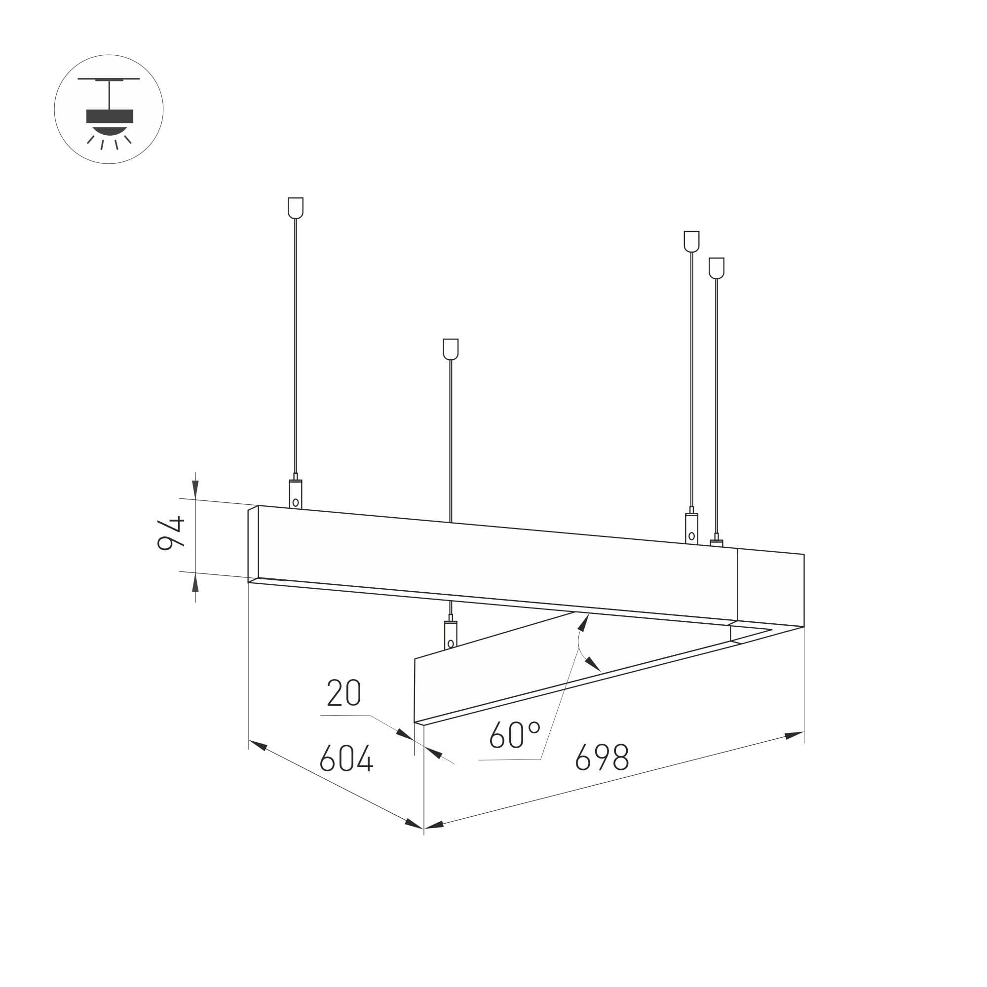 Arlight Светильник ALT-LINEAIR-ANGLE-60-FLAT-UPDOWN-DIM-700x605-55W Warm3000 (BK, 100 deg, 230V) (IP20 Металл, 3 года) 035702