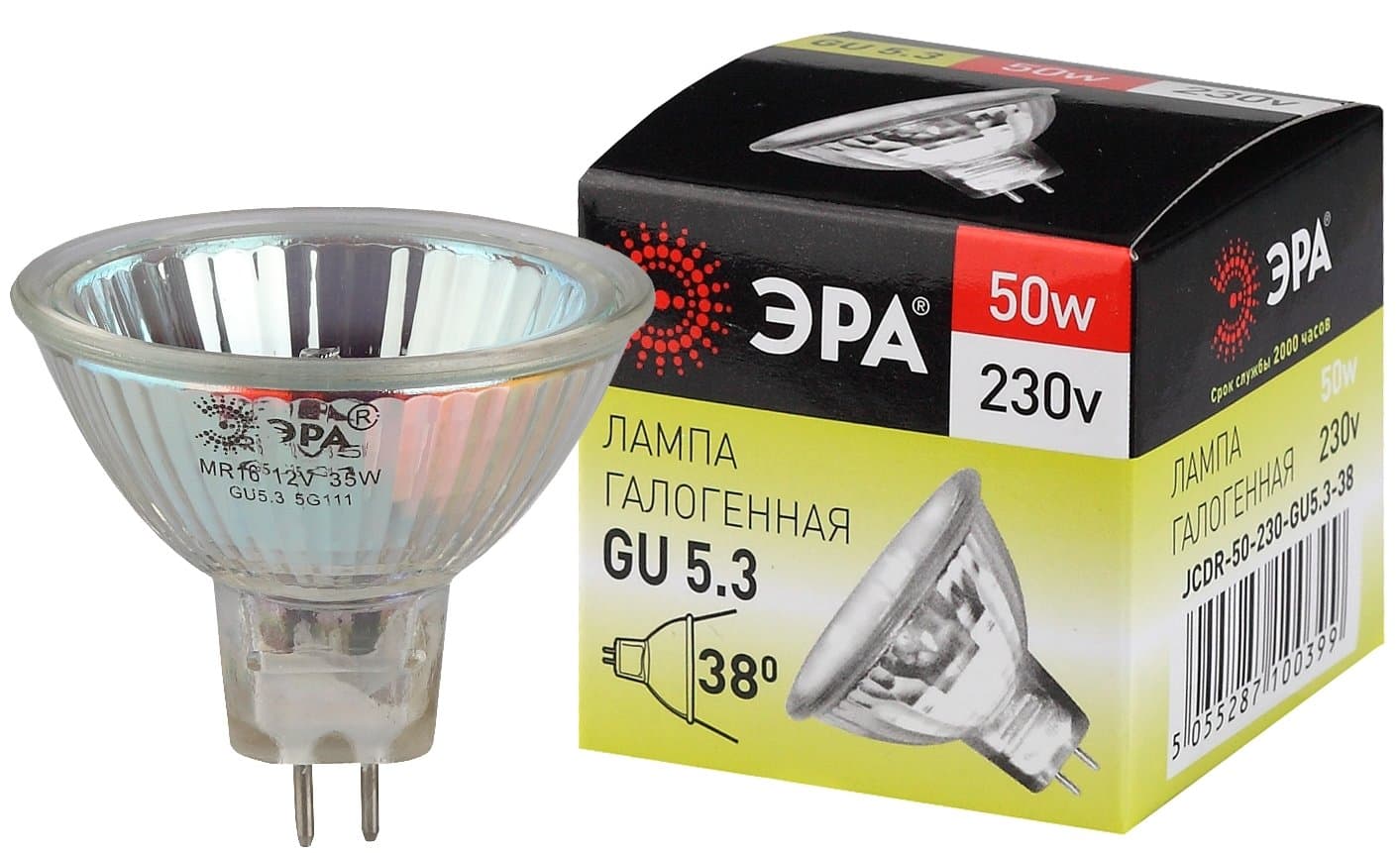 ЭРА GU5.3-JCDR (MR16) -50W-230V-CL (галоген, софит, 50Вт, нейтр, GU5.3) — миниатюра 1