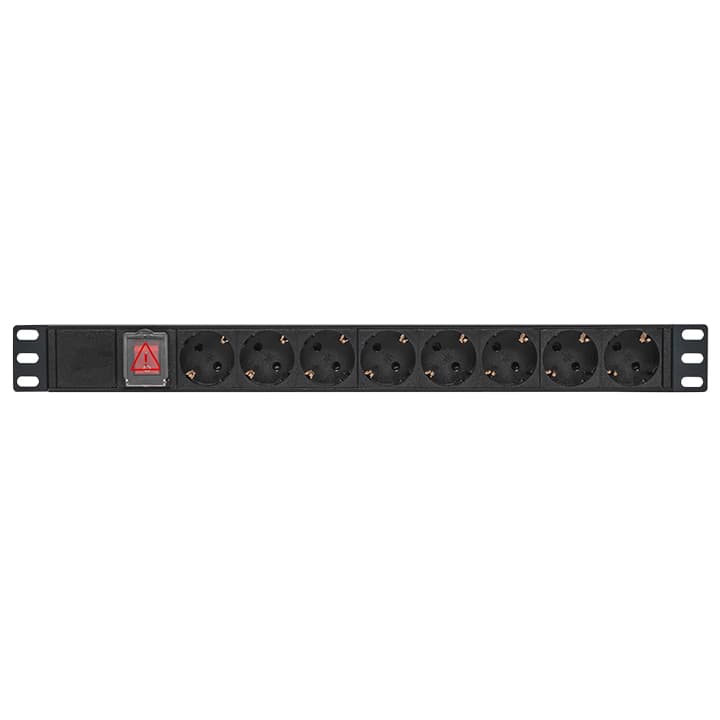 EKF Блок розеток PDU TERACOM PRO 19" 1U 10А/250В 8 розеток Schuko с выключателем без шнура питания входной разъем C14 корпус алюминий черный