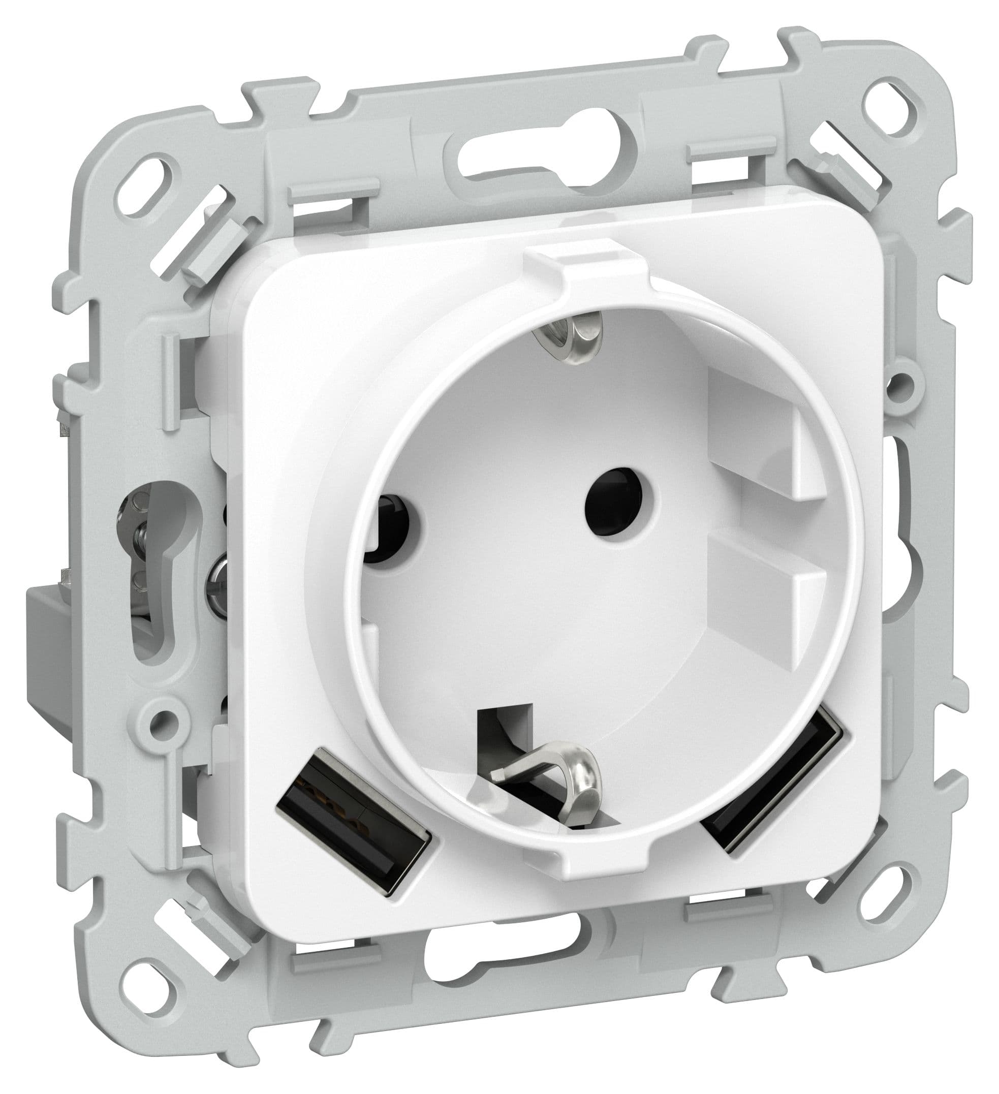 IEK FLITE Белый Розетка 1-местная с заземлением с защитными шторками 16А с USB A+A 31А безвинтовое крепление