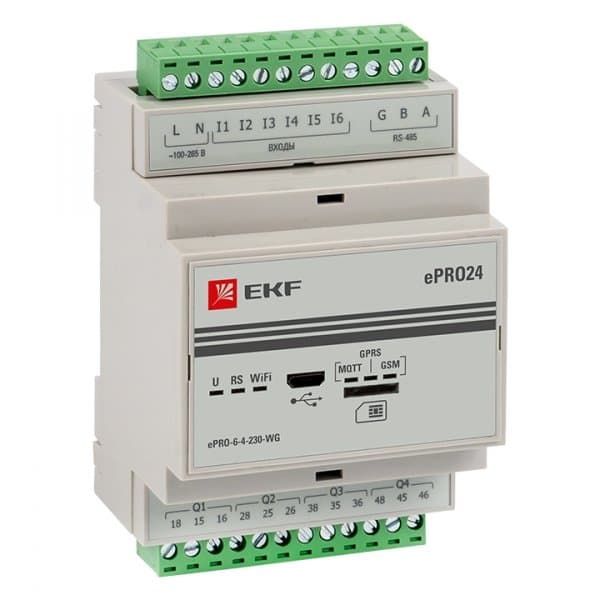 EKF PROxima Контроллер базовый ePRO удаленного управления 6вх\4вых 230В WiFi GSM ePRO-6-4-230-WG