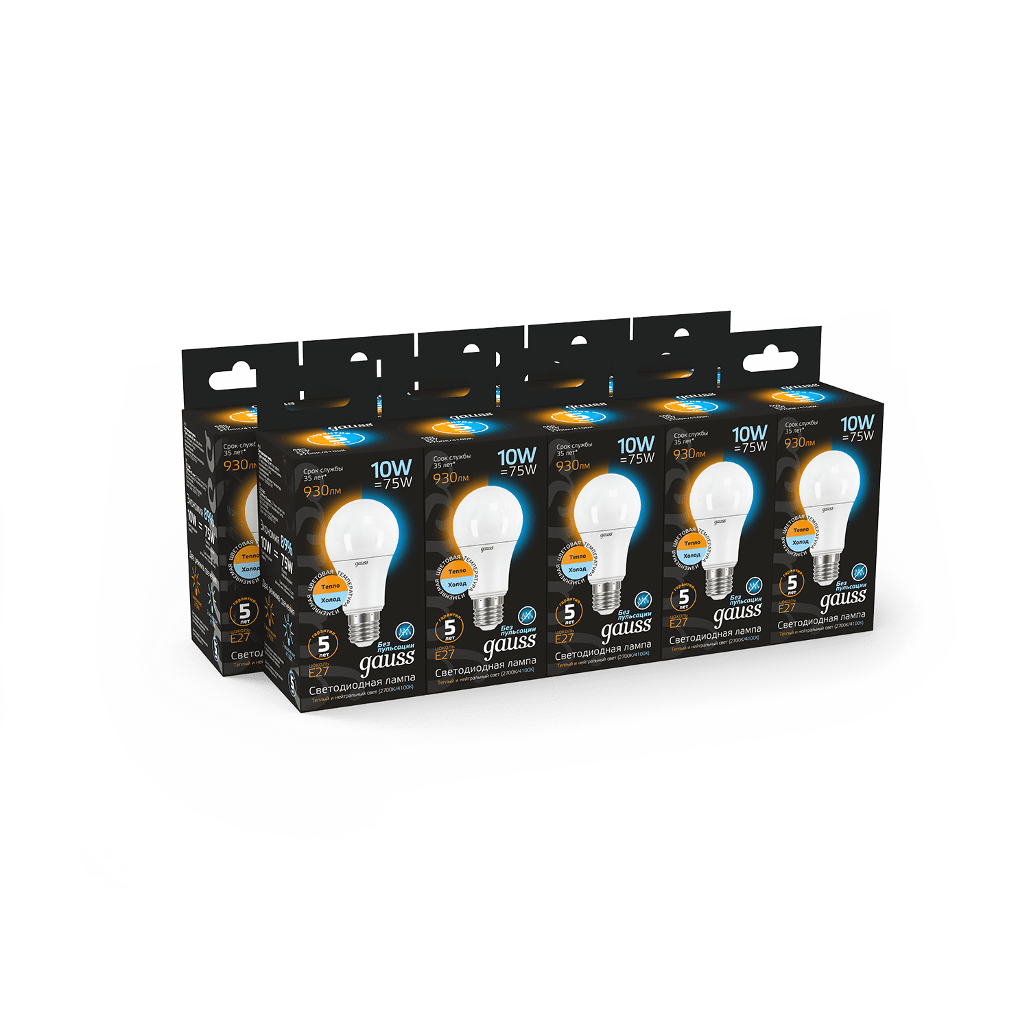 Gauss Лампа A60 10W 930lm 3000K/4100K E27 изм.цвет.темп. LED 102502110-T — миниатюра 6