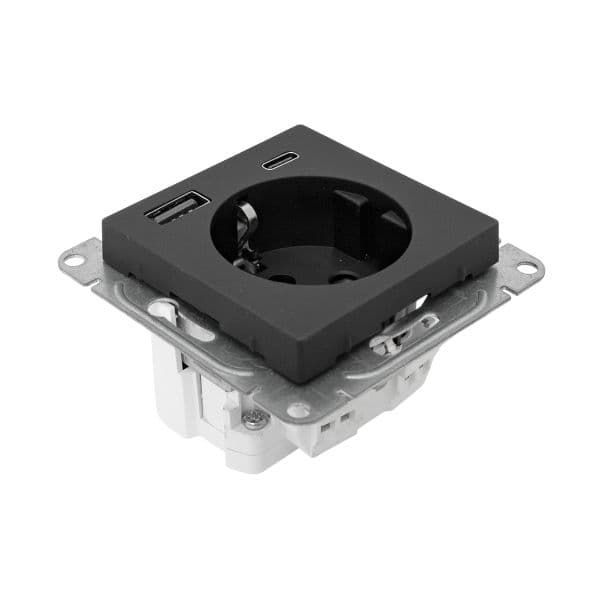 EKF Механизм розетки с USB-A+С - 2шт, 16А, с заземлением, со шторками, чёрный Эпика — миниатюра 11