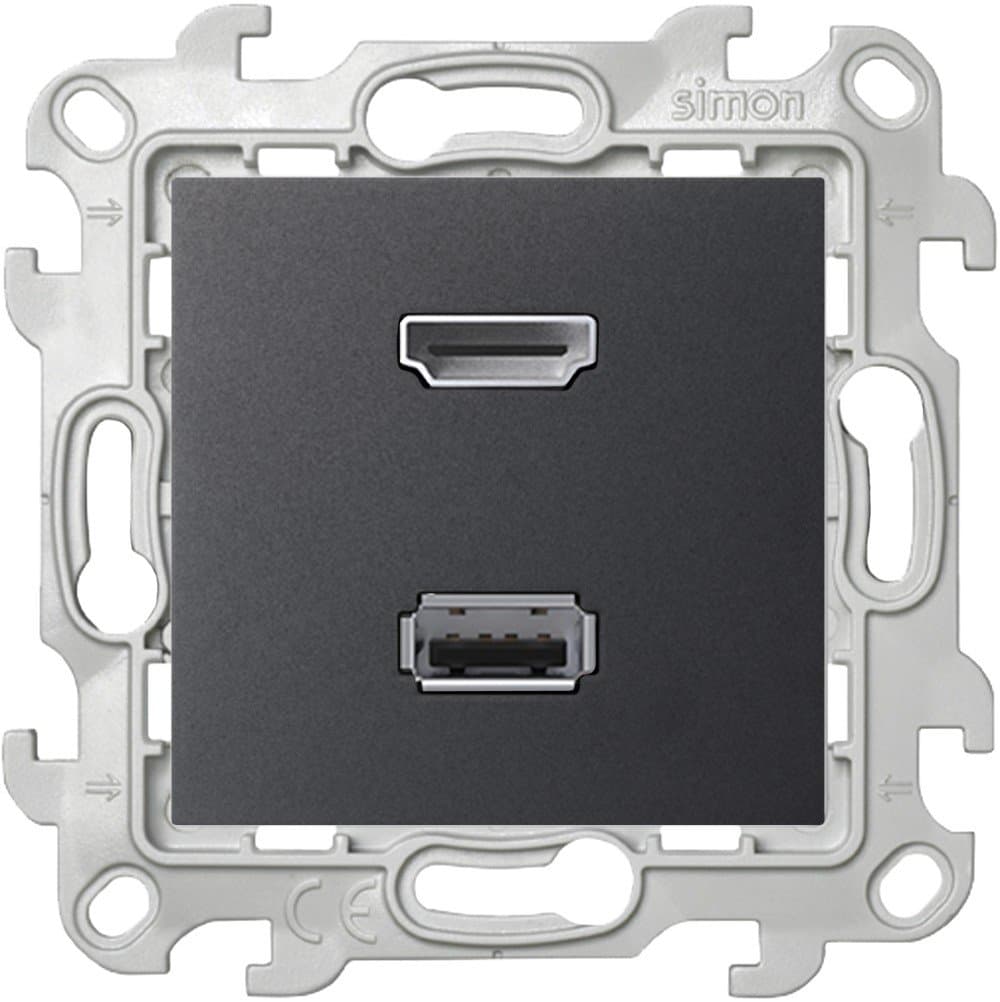 Simon 24 Графит Коннектор HDMI+USB 2.0 2411095-038 — миниатюра 2