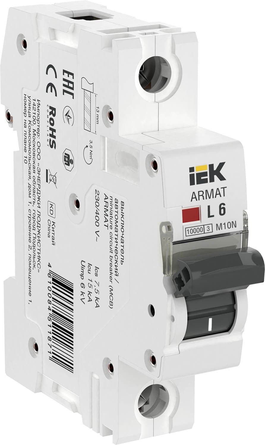 IEK ARMAT Автоматический выключатель M10N 1P L 6А AR-M10N-1-L006