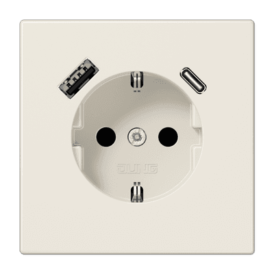 JUNG Слоновая кость Розетка SCHUKO® с USB-зарядным устройством тип A + тип С термопласт LS1520-15CA