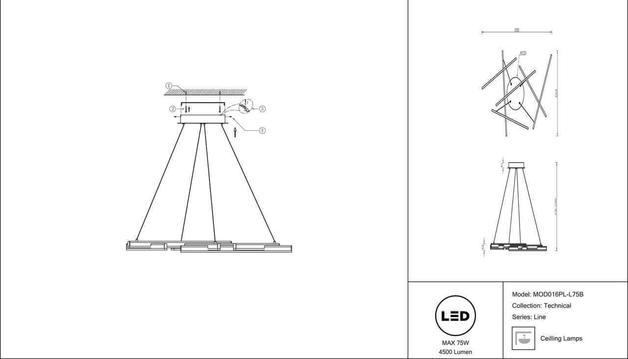 Maytoni Technical Line Черный Подвесной светильник LED 75W 4500Лм MOD016PL-L75B — миниатюра 6