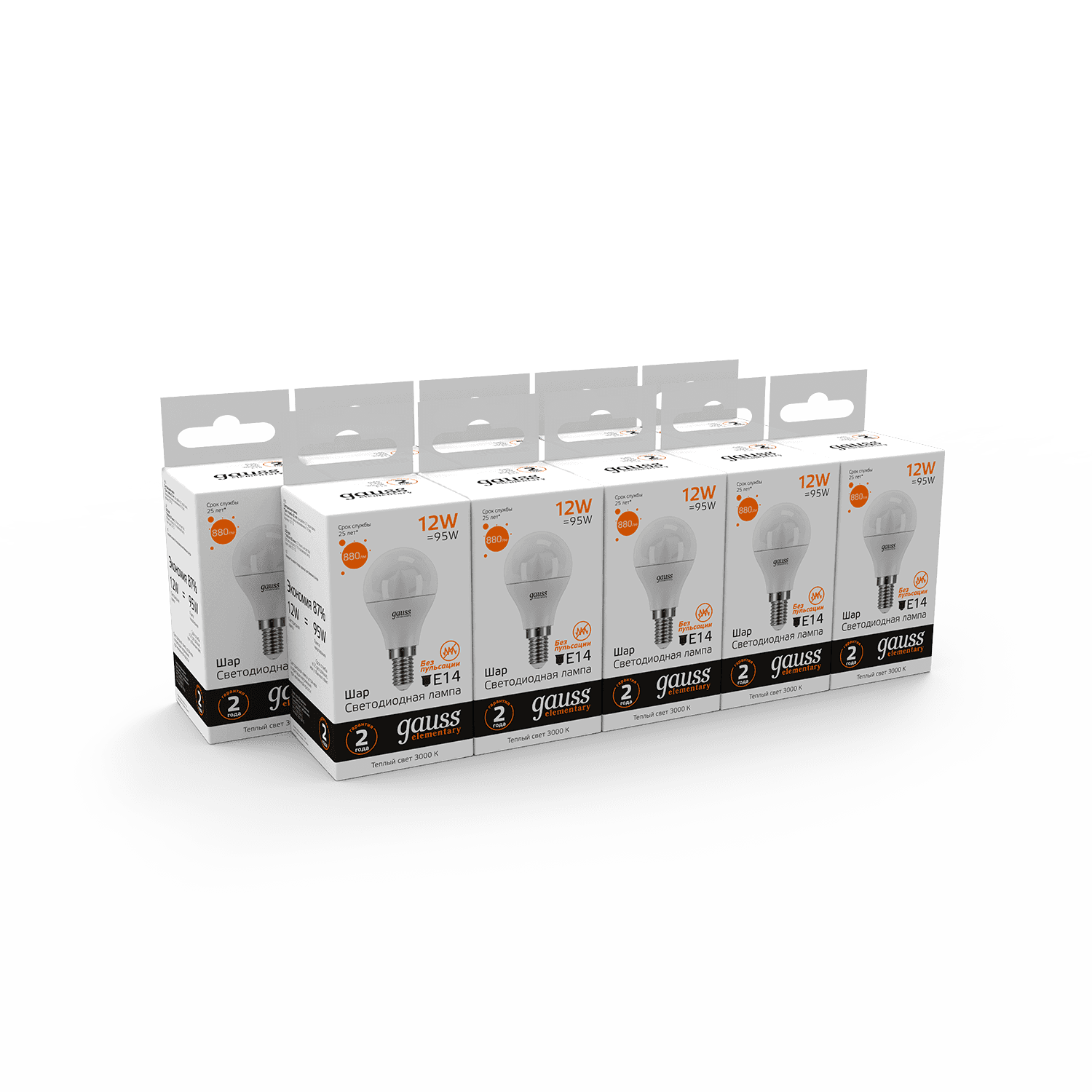 Gauss Лампа Elementary Шар 12W 880lm 3000K Е14 LED 53112 — миниатюра 2