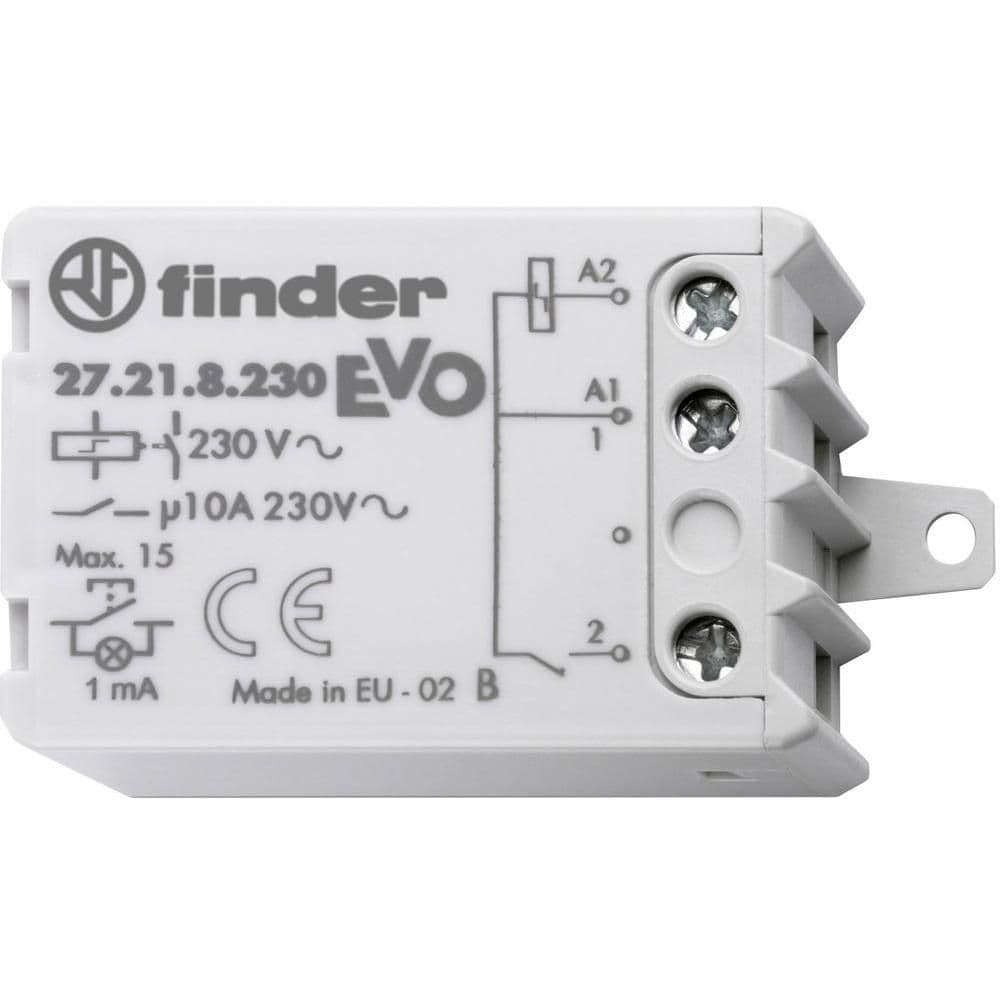 Finder Шаговое электромеханическое реле EVO; 1NO 10А, 2 состояния; контакты AgNi; питание 230В АC; монтаж в коробке; фланец; степень защиты IP20 272182300000