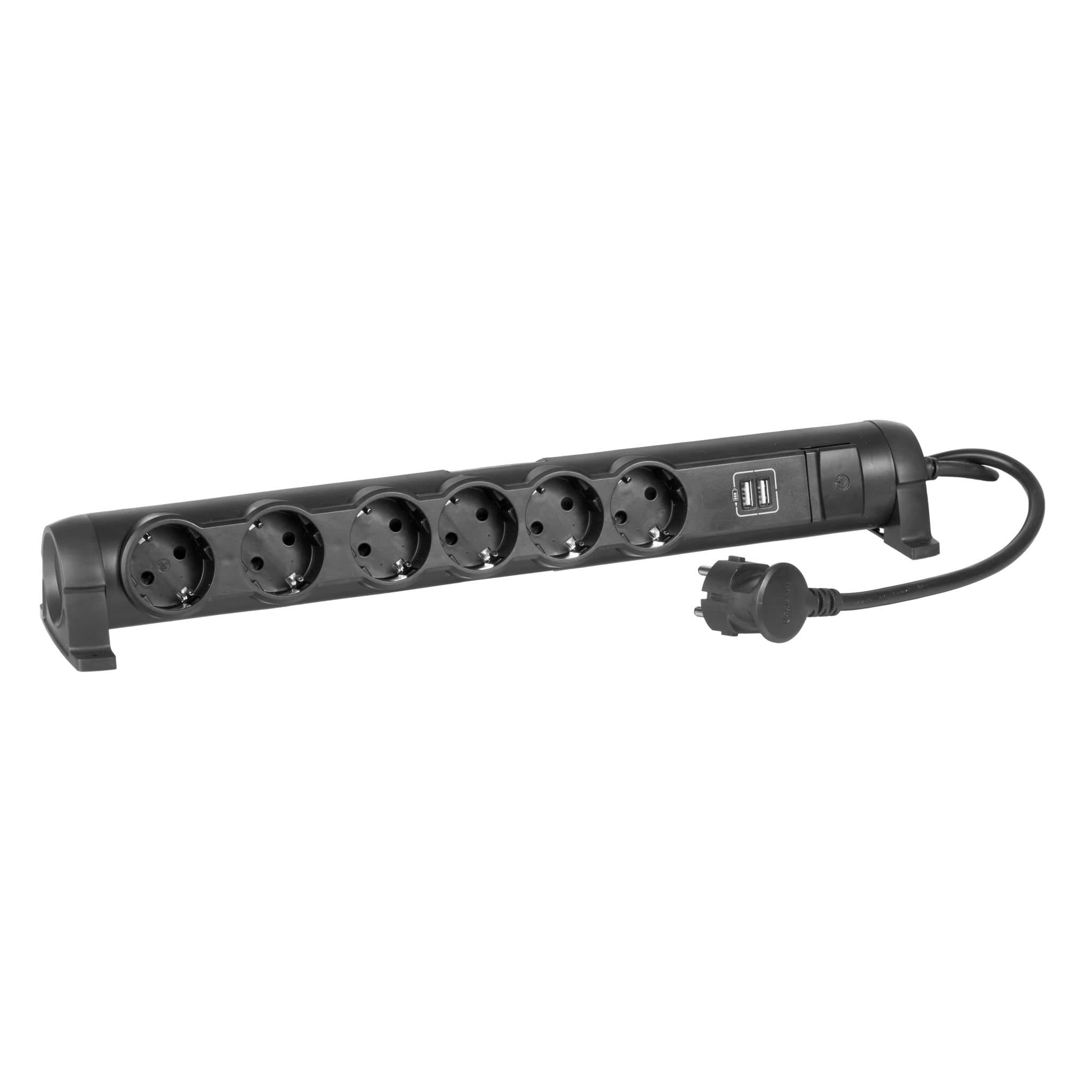 Legrand Блок многорозеточный с 2хUSB+6x2К+З с кабелем длиной 1,5 м черный 694618 — миниатюра 2