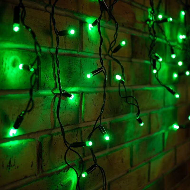 NEON-NIGHT Гирлянда Айсикл (бахрома) светодиодный, 2,4 х 0,6 м, черный провод, 230 В, диоды зелёные, 88 LED NEON-NIGHT 255-044