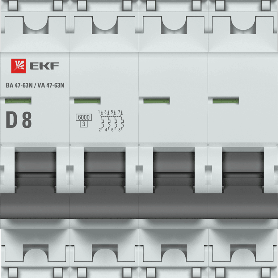 EKF Автоматический выключатель 4P 8А (D) 6кА ВА 47-63N PROxima M636408D — миниатюра 2