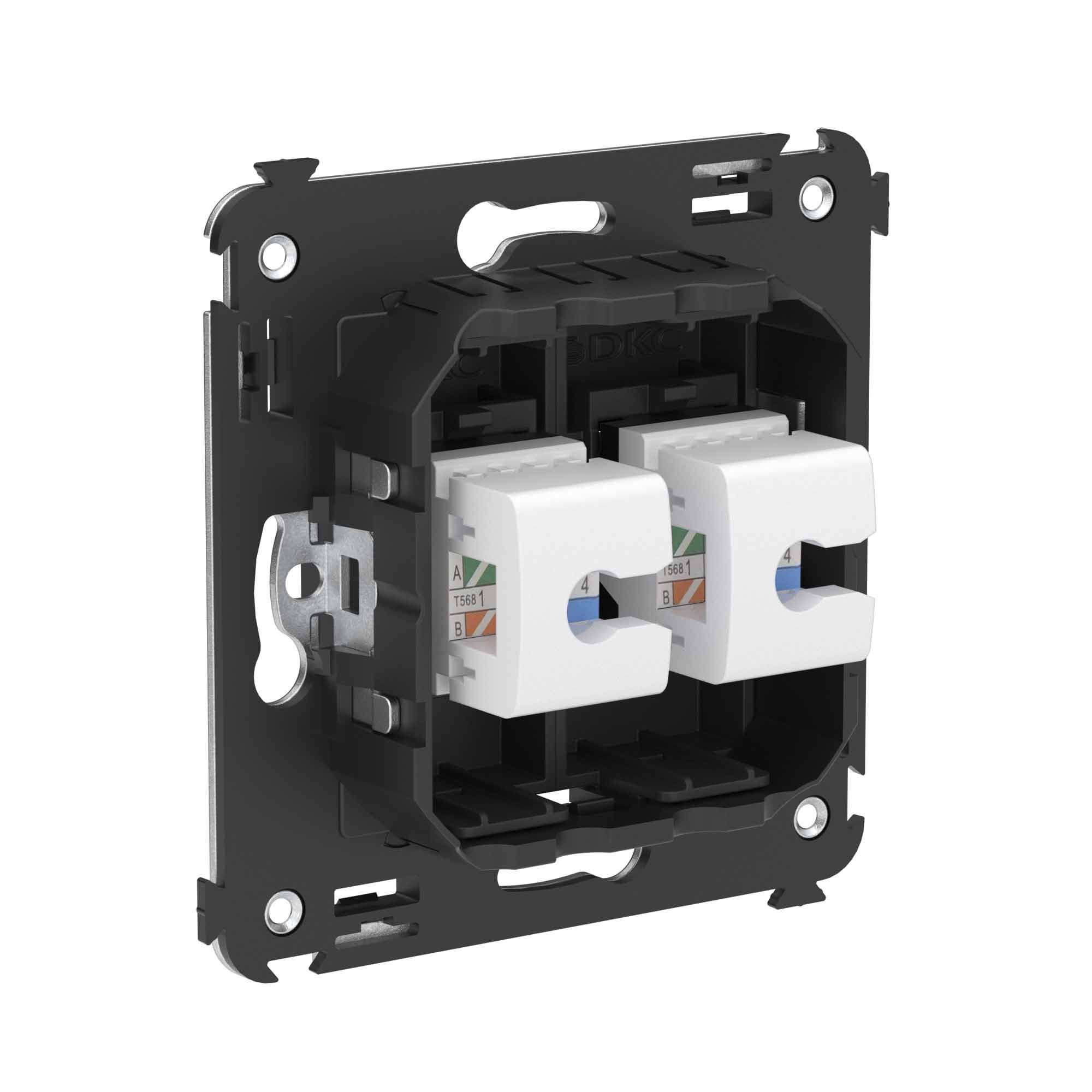 DKC Компьютерная розетка RJ-45 без шторки в стену, кат.6 двойная, "Avanti", "Черный матовый" — миниатюра 3