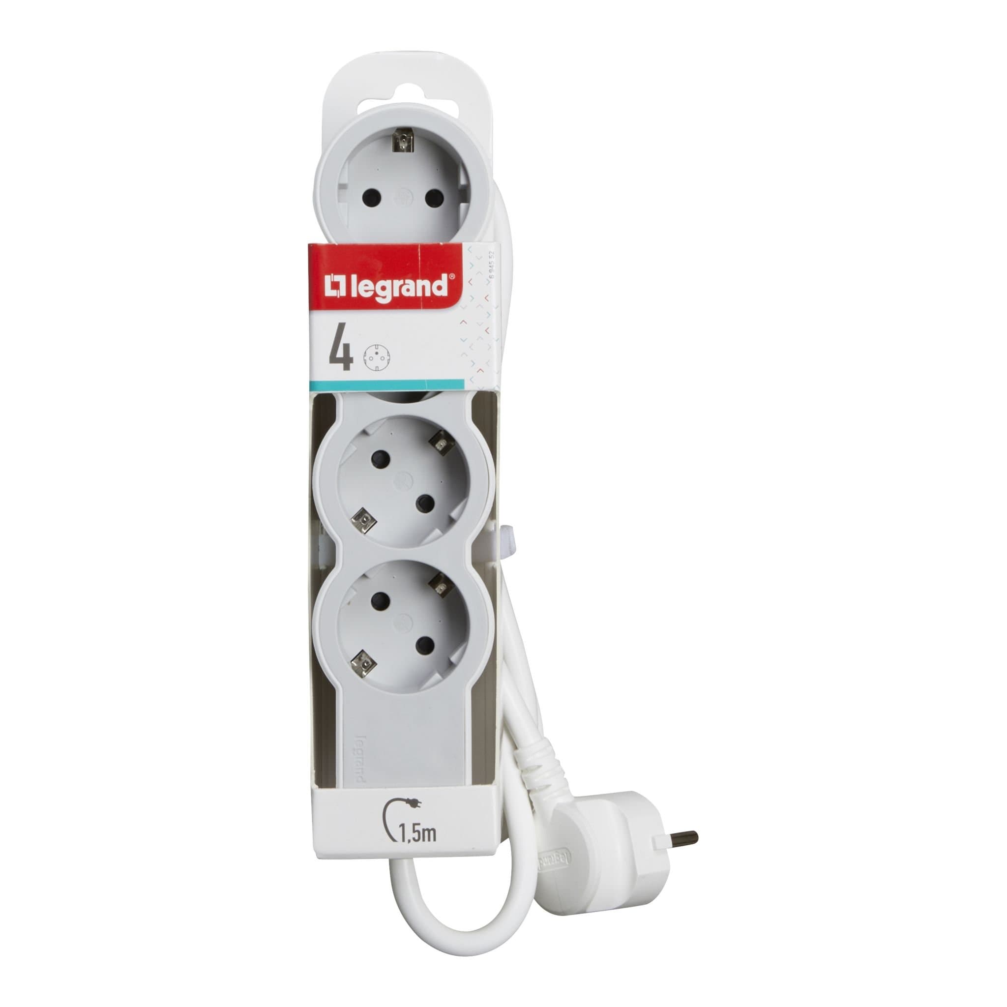 Legrand Revolution Стандарт Бело-серый Удлинитель 4x2К+З, кабель 1,5м 694552 — миниатюра 2