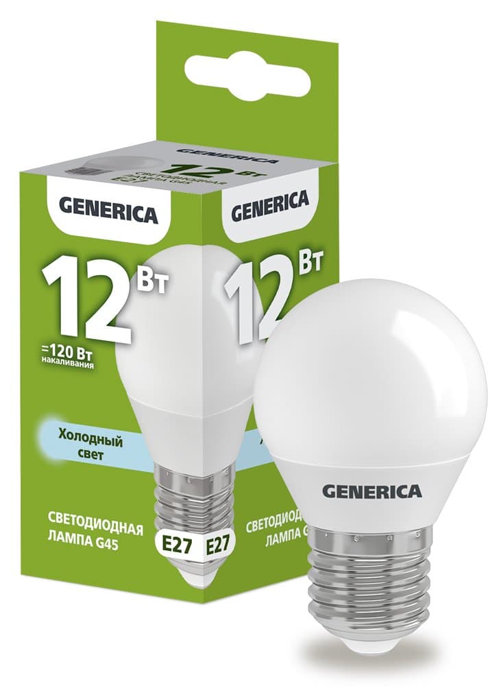 IEK GENERICA Лампа LED G45 шар 12Вт 230В 6500К E27 LL-G45-12-230-65-E27-G
