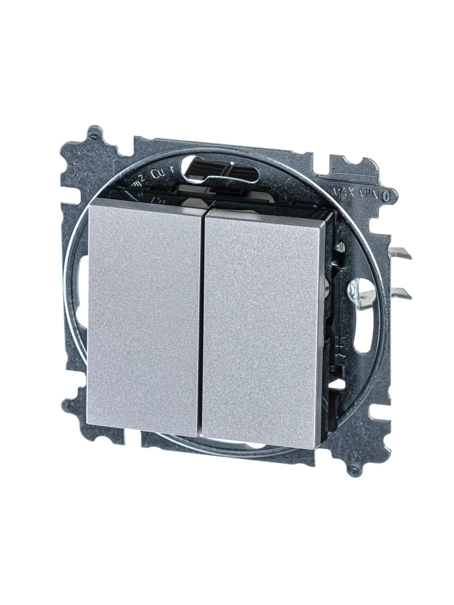 ABB EPJ Levit серебро / дымчатый чёрный Переключатель 2-клавишный 2CHH595245A6070 — миниатюра 1