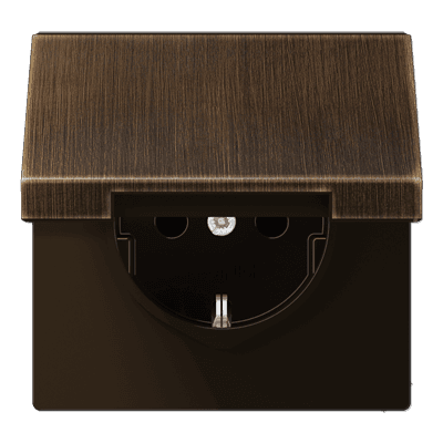 JUNG SCHUKO®-розетка 16 A / 250 B ~ с крышкой, латунь Antik ME1521KLAT