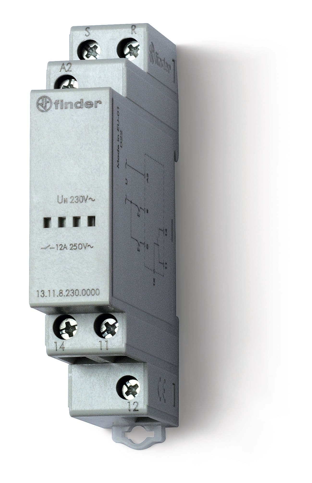 Finder Модульное электронные вызывное реле со сбросом; 1СO 12A; питание 230В АC; ширина 17.5мм; степень защиты IP20 131182300000