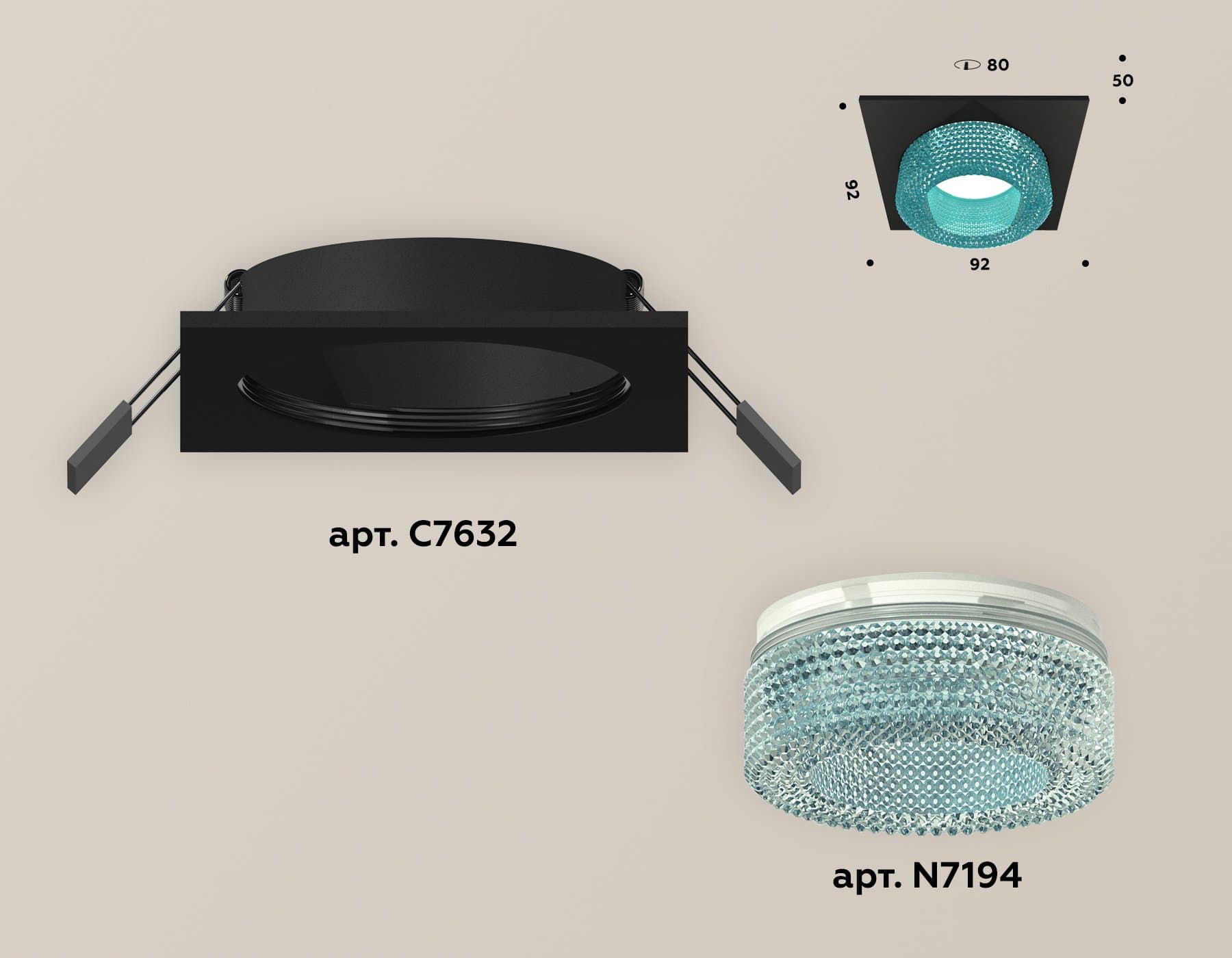 Ambrella Комплект встраиваемого светильника XC7632023 SBK/BL черный песок/голубой MR16 GU5.3 (C7632, N7194) — миниатюра 2