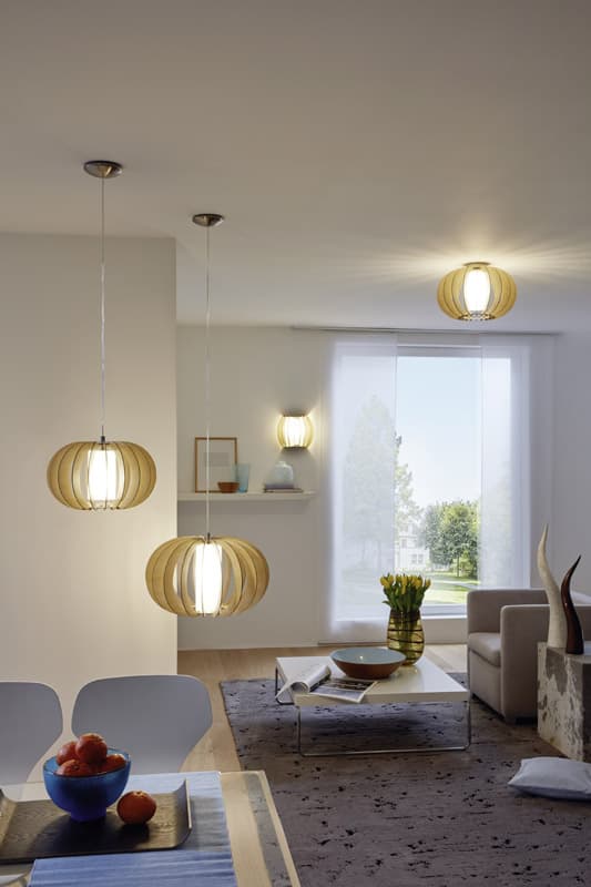 Eglo Подвес STELLATO 1, 1X60W (E27), Ø400, сталь, никель матовый /дерево, стекло, клен, белый 95598 — миниатюра 2