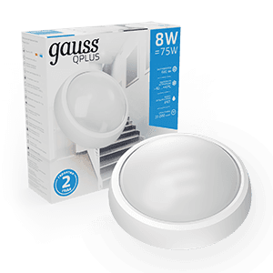 Gauss Светильник ЖКХ ECO 2.0 круг 8W 680lm 6500K 160-260V IP54 D175*76мм белый 141411308 — миниатюра 1
