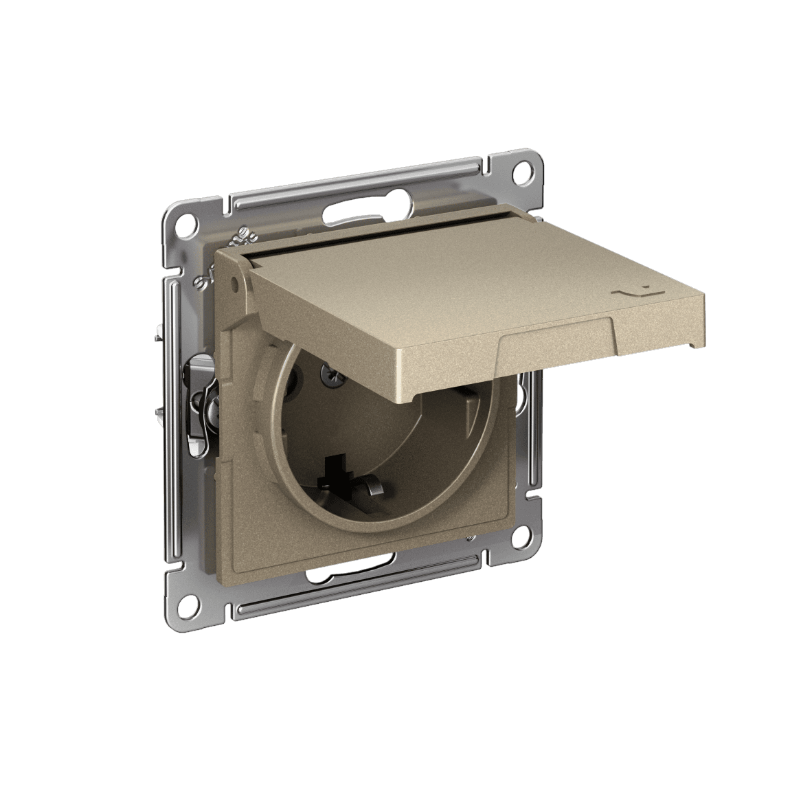 Systeme Electric AtlasDesign Шампань Розетка с заземл. со шторк. с крышкой, 16А,IP20,мех., быстрозажим. клем.