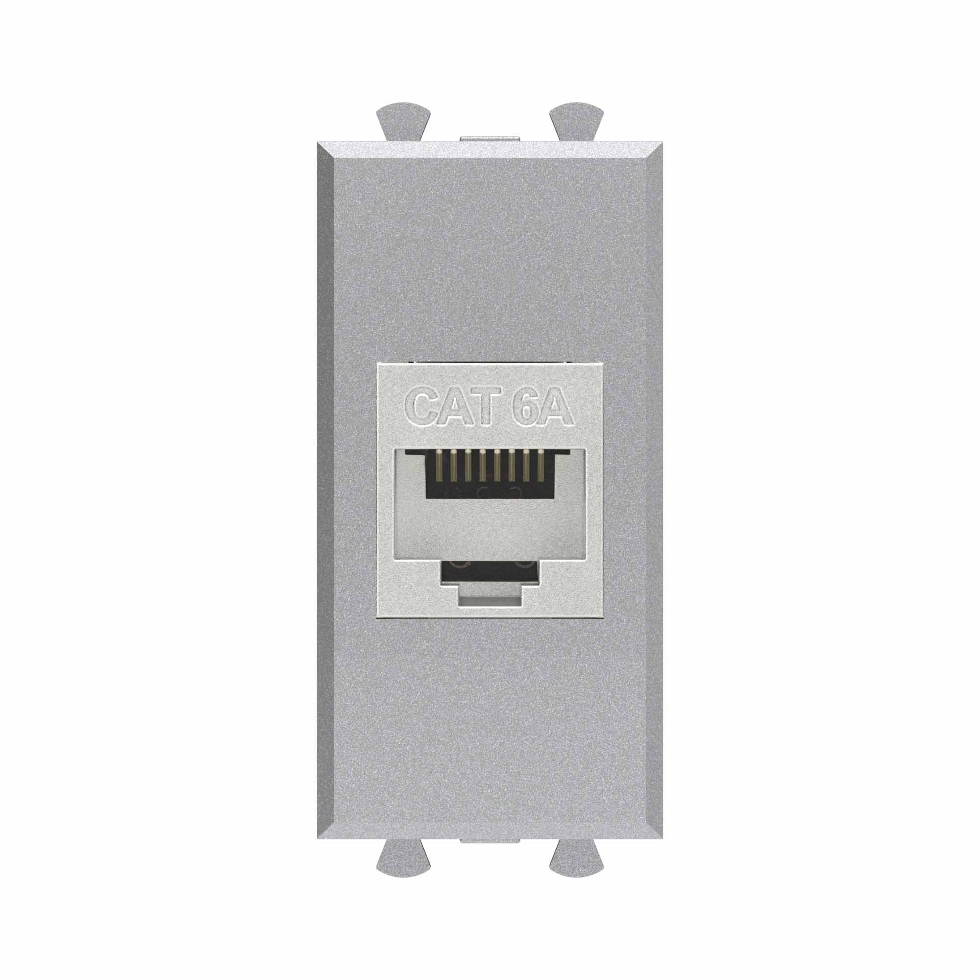 DKC Компьютерная розетка RJ-45 без шторки модульная, кат.6А экранированная, "Avanti", "Закаленная сталь", 1 модуль — миниатюра 1