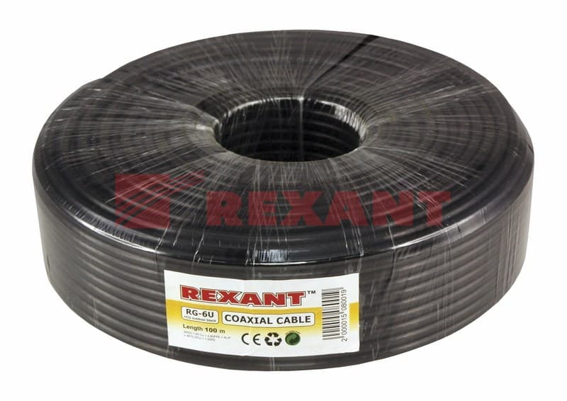Кабель RG-6U+CU, (64%), 75 Ом, 100м., черный (OUTDOOR) Rexant 01-2222 — миниатюра 2
