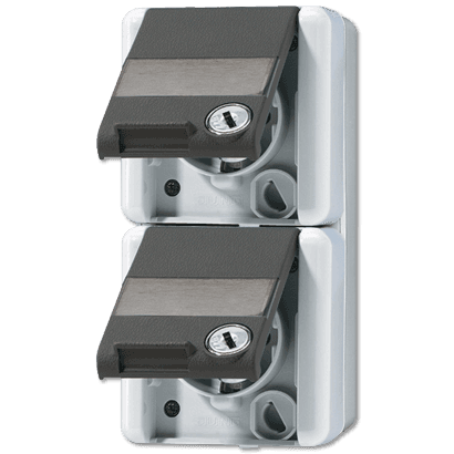 JUNG Двойная SCHUKO-розетка 16A 250V~ с полем для надписи для накладного монтажа IP44 822NAWSL