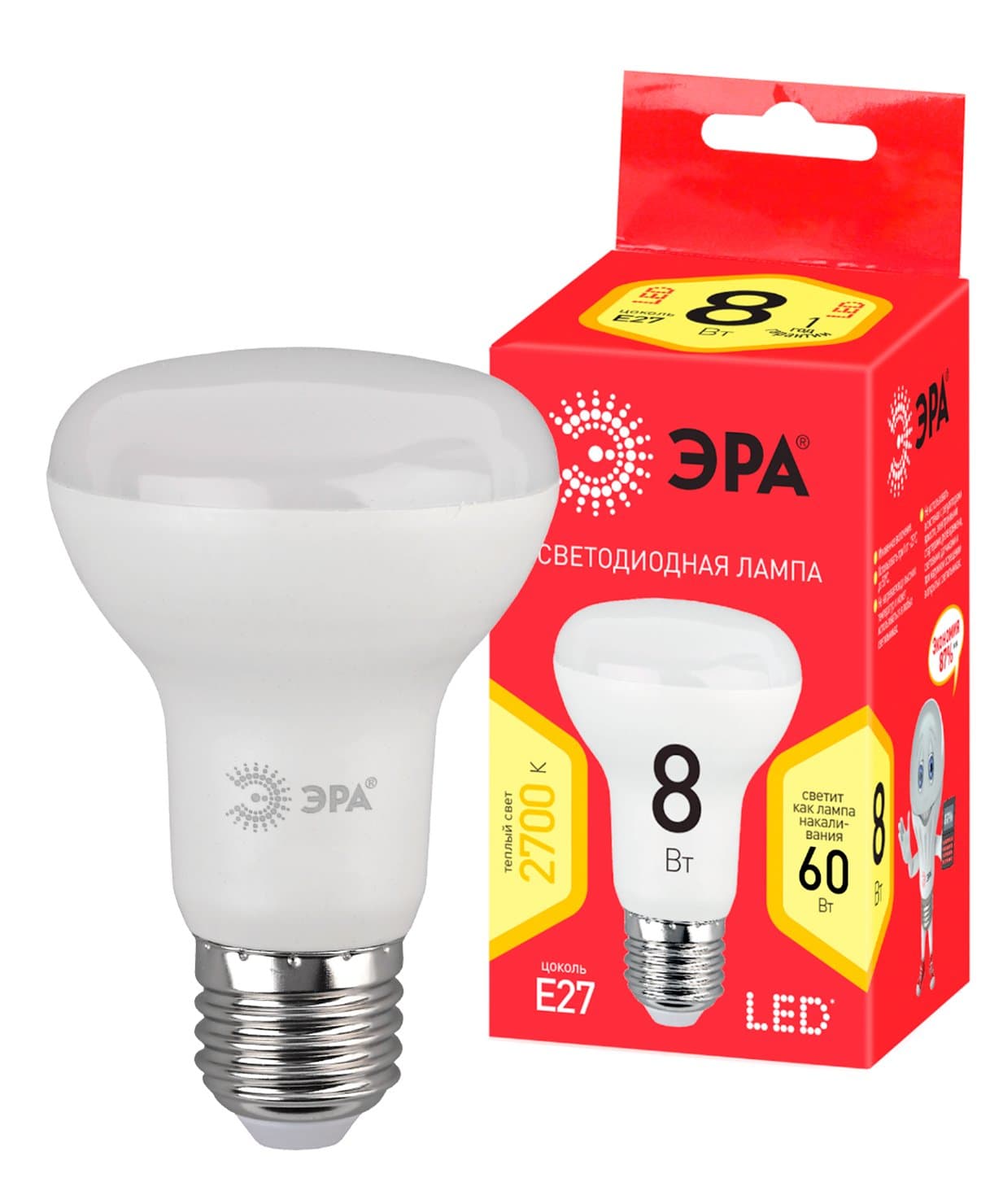 ЭРА Лампочка светодиодная RED LINE LED R63-8W-827-E27 R Е27 / E27 8 Вт рефлектор теплый белый свет