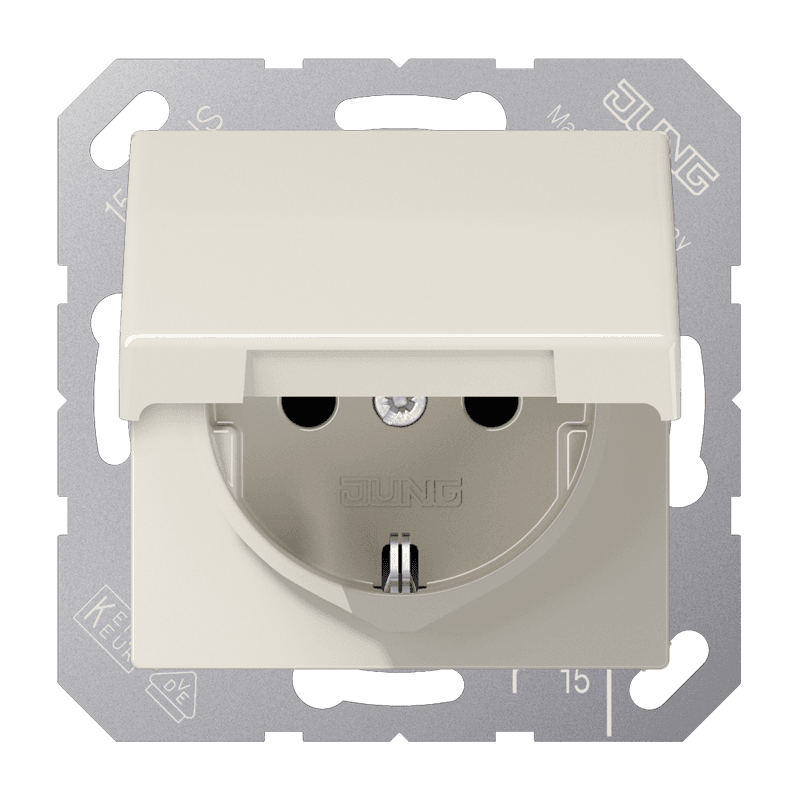 JUNG Штепсельная розетка SCHUKO 16A 250V~ с крышкой слоновая кость AS1520BFKL
