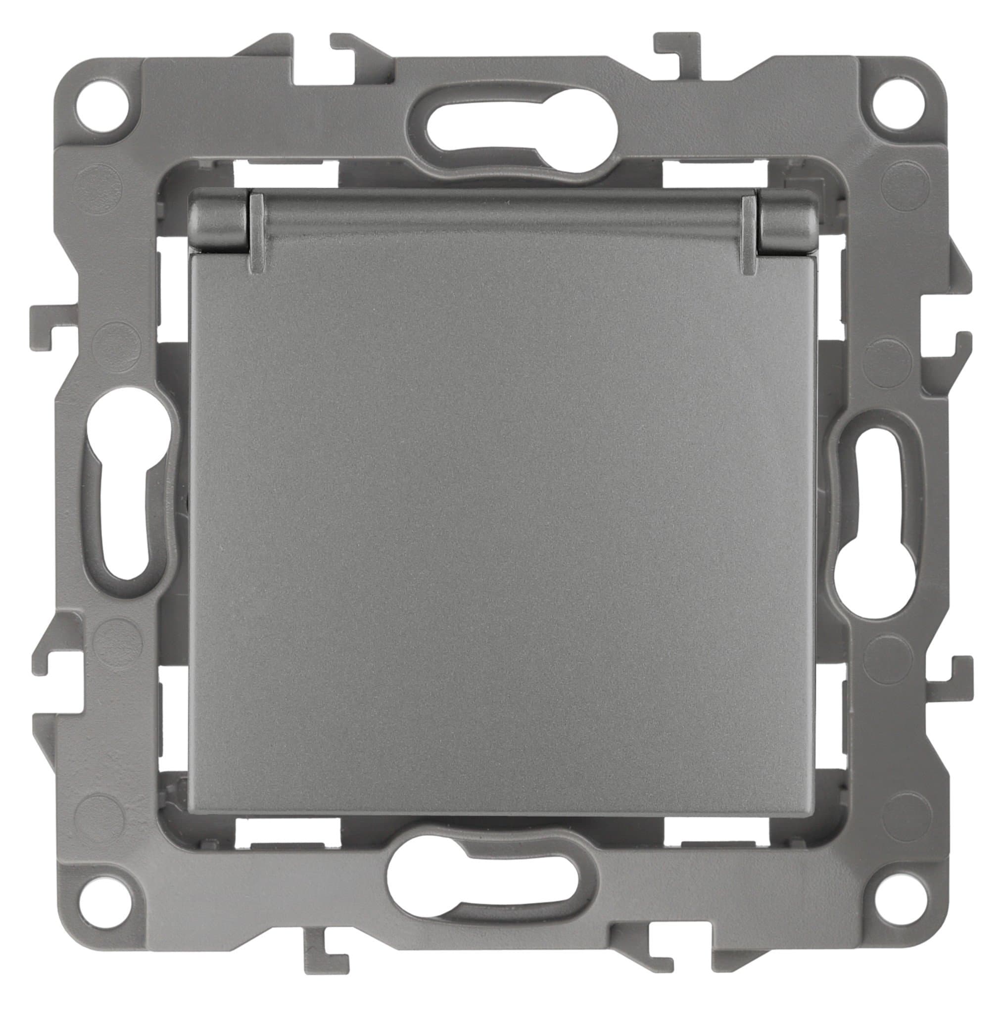 ЭРА 12-2103-12 Розетка 2P+E Schuko со шторками с крышкой, 16A-250В, IP20, 12, Графит