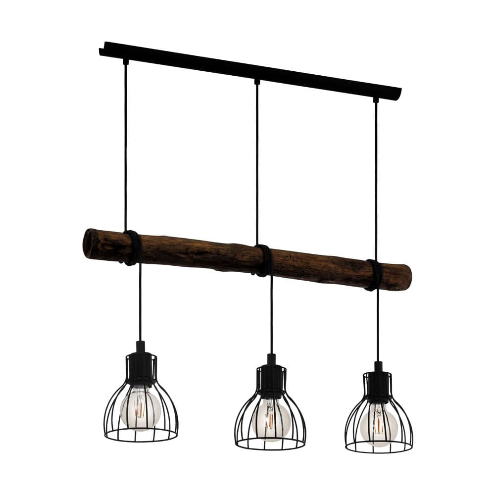 Eglo 43352 Подвес HORNINGTOPS, 3х40W(E27), L760, B150, H1100, сталь, дерево, черный, коричневый