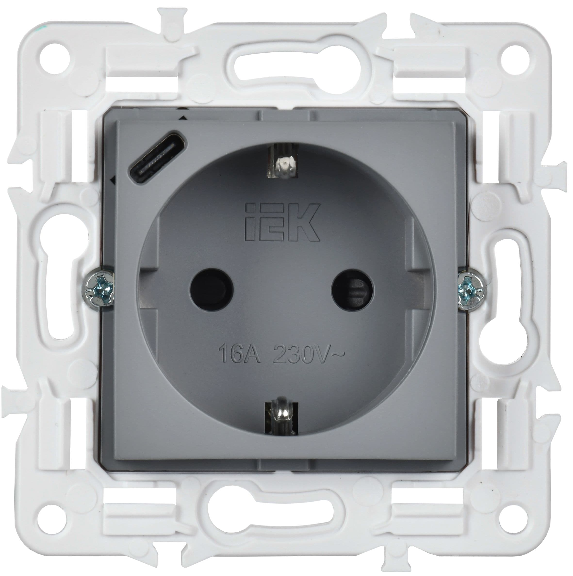 IEK SKANDY Серый Розетка с/з с защитными шторками 16А с USB C 18Вт SK-R17Gr — миниатюра 2