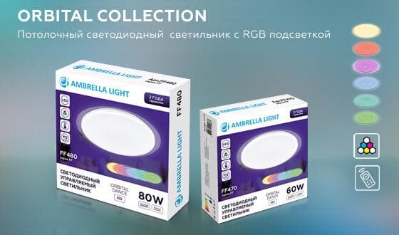 Ambrella Светодиодный светильник c подсветкой RGB FF470 WH белый 60W D450*70 (ПДУ ИК) — миниатюра 2