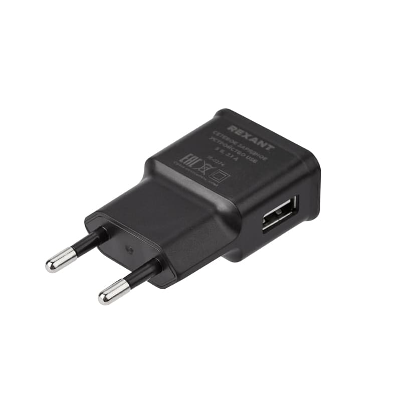 Сетевое зарядное устройство USB, 5V, 2.1 A, черное Rexant 16-0274