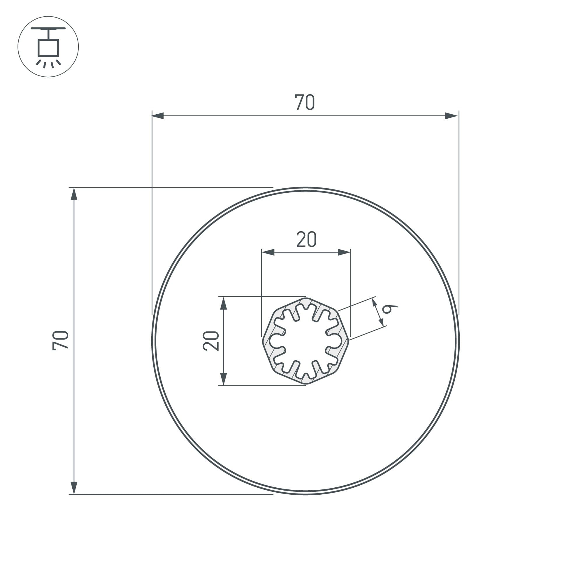 Arlight Профиль SL-ROUND-D70-360deg-2000 ANOD (Алюминий) 037770 — миниатюра 2