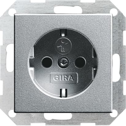 Gira S-55 Алюминий Розетка с/з с затвором (shutter) и символом 045326