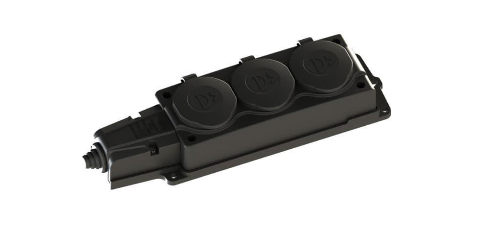 Systeme Electric MultiSet Черная Колодка 3х розетка 2К+З каучуковая 16А/250В IP44