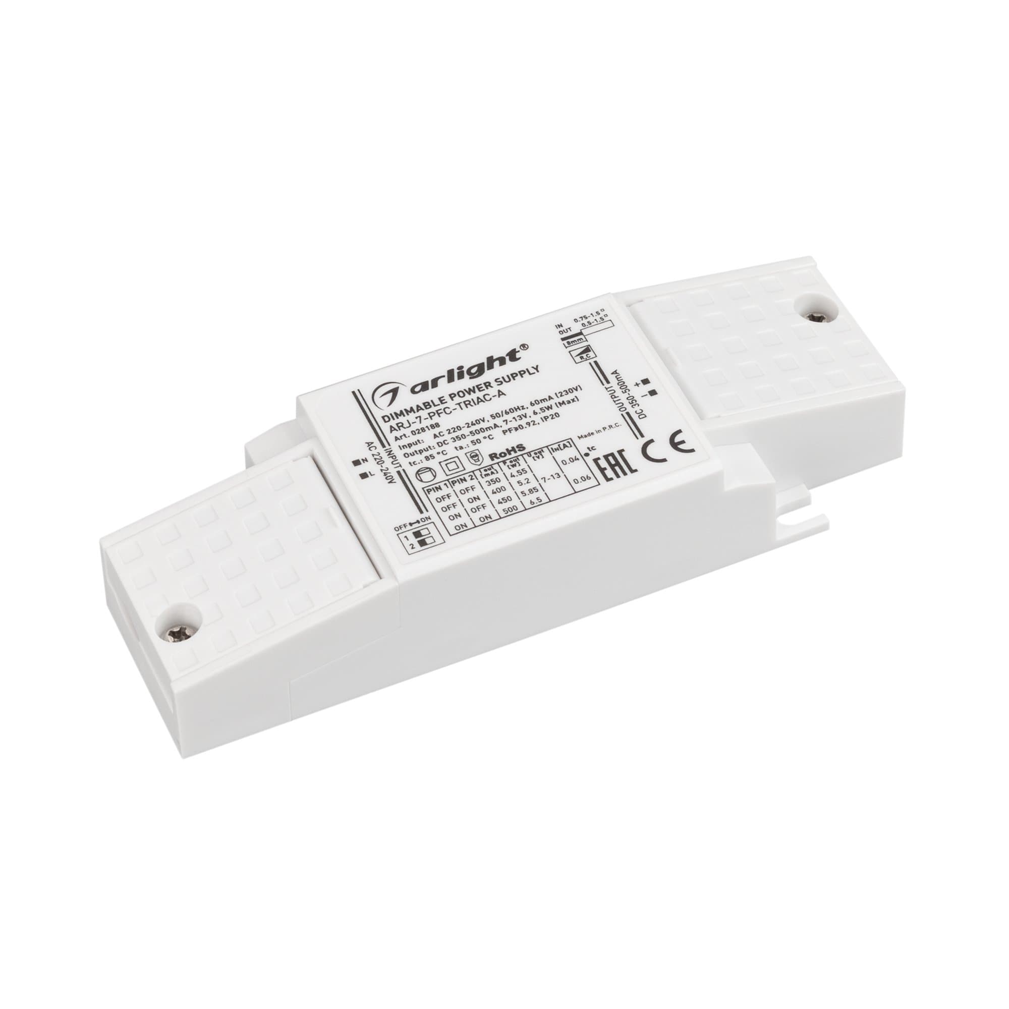 Arlight Блок питания ARJ-7-PFC-TRIAC-A (7W, 350-500mA) (IP20 Пластик, 5 лет) 028188 — миниатюра 1
