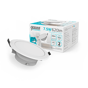 Gauss Светильник Elementary Downlight круг 7,5W 620lm 4000K 185-250V IP54 95*45 монтаж белый LED 1/40 999420207